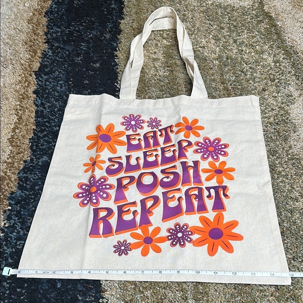 Eat Sleep Posh Repeat Hand Crafted Canvas Tote Bag NWT 15x16"